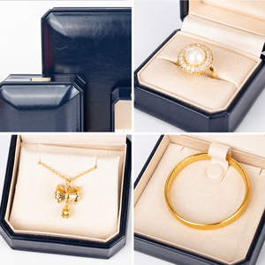 Coffret à bijoux octogonal en cuir PU bleu marine Zebopak avec bague et collier – Collection cadeau de Noël pour fournisseurs - Product Image 4