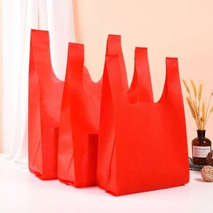 Sacs en tissu non tissé pliables personnalisés pour cadeaux, courses au supermarché, sacs réutilisables en forme de T-shirt - Product Image 2