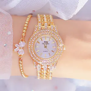 BS FA1578 패션 풀 다이아몬드 럭셔리 우아한 여성 석영 시계 여자 보석 아날로그 디스플레이 간단한 손목 시계 여성용