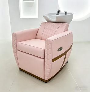 Fauteuil de massage capillaire de luxe rose au design original avec vapeur intégrée pour spa et salon de coiffure, lit de lavage pour cheveux à vendre - Product Image 1