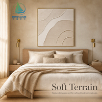 Peinture murale abstraite texturée en relief Wabi-Sabi Crème Biologique pour salon, décoration minimaliste chaleureuse