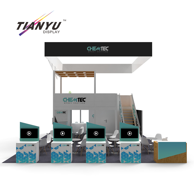 TIANYU Double Deck Exhibition Stand Two Story Booth Innovative Modular Aluminum Assembly System Visual Impact Brand Platform