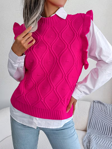 Gilet en tricot à volants pour femmes, style coréen, motif floral, col <span class=keywords><strong>sans</strong></span> manches, <span class=keywords><strong>pull</strong></span> d'automne - Product Image 6