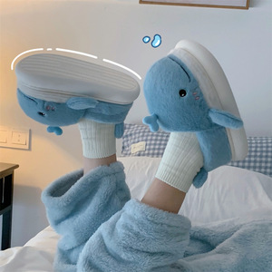 XIXITIAO Indoor Outdoor Warm <strong>Whale</strong> Slipper Cute Slippers Winter House Slides Ladies Fashion Fur Shark Slides Fluffy EVA Slippers