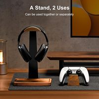 Support pour casque avec support pour manette de jeu, support pour casque en bois de noyer avec base de rangement