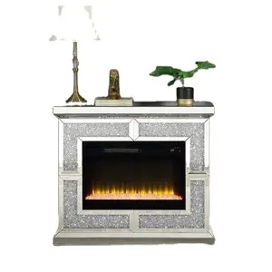 Modern fashion style popular luxury handmade crushed diamond mirrored fireplace with remote control