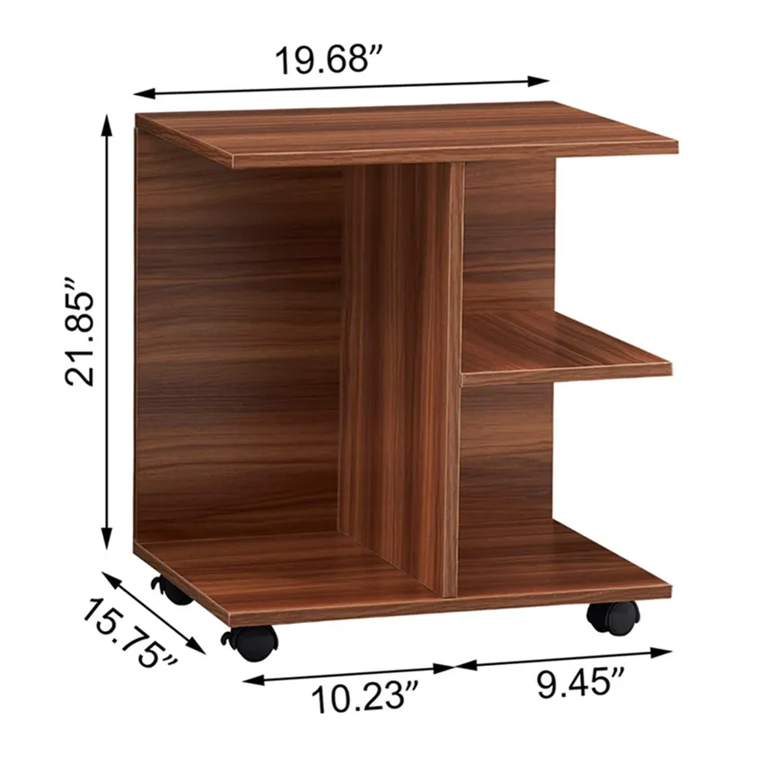 Moderne Nachtkastje End Bijzettafel Met Rollende Wielen Met Open Plank Night Printer Stand Opslag Plank Walnoot Nachtkastje