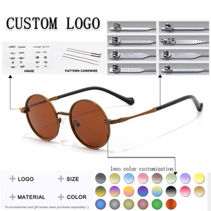 <b>Round</b> <b>Sunglasses</b> Full Rim Gold <b>Frame</b> Green Lenses UV400 Protection Unisex Adult Casual Retro Style - Product Image 2