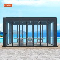 Pergola Motorisée Bioclimatique en Aluminium avec Lumières LED, Toit à Lames, Portes Coulissantes en Verre, Tonnelle de Terrasse