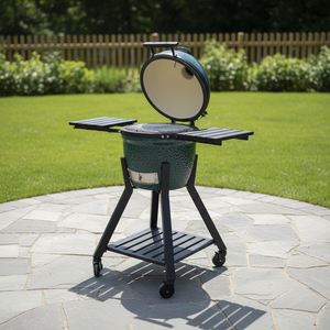 Barbecue <span class=keywords><strong>Kamado</strong></span> Royal MK16 Pro moderne en céramique, forme œuf, vert montagne brillant, en fonte, avec chariot, pour camping et usage extérieur - Product Image 1