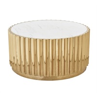 Table d'angle de luxe en acier inoxydable doré avec plateau en marbre artificiel blanc, table basse