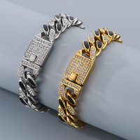 14MM d'épaisseur en acier inoxydable lourd titane or argent glacé CZ cubain lien chaîne Bracelet plein diamant cristal Hip Hop pour hommes