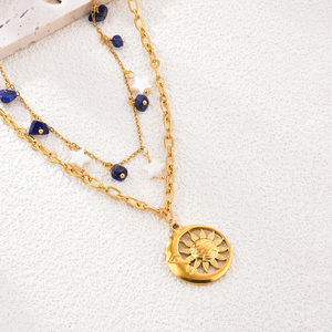 Collier tendance en acier inoxydable plaqué or 14 carats, style bohème, durable, pour femme, avec chaîne perlée colorée et pierres, idéal pour les soirées - Product Image 1