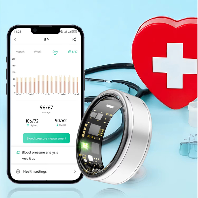SHR Alloy Smart Ring Fitness Tracker for Men Women 5ATM Waterproof App Control Heart Rate Blood Pressure Sleep Step Monitoring