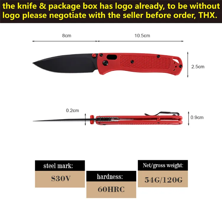 Bugout 535 Pocket Knife Axis Manual Folding Knife S30V Titanium Coated Blade Nylon Glass Fiber Handle Outdoor Knives Red Yellow