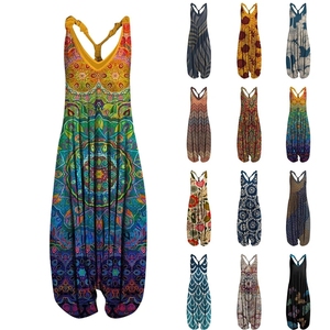 Summer Sexy Sling Wide Leg <strong>Jumpsuits</strong> Women Sleeveless Long <strong>Harem</strong> <strong>Jumpsuit</strong> Ethnic Style <strong>Jumpsuit</strong> - Product Image 1