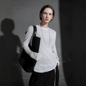 Suéter de Punto <span class=keywords><strong>Transparente</strong></span> Negro Minimalista Personalizado para <span class=keywords><strong>Mujer</strong></span>, Cuello Redondo, Manga Larga, Delgado, de Cachemira, para Usar <span class=keywords><strong>en</strong></span> Capas - Product Image 2