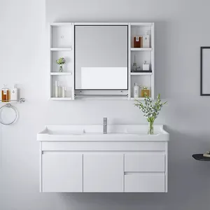 Современная Водонепроницаемая раковина для ванной, плавающая раковина, раковина из массива дерева, зеркало для ванной комнаты, шкафы для макияжа