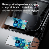 Chargeur de voiture 175W en gros avec chargeur de voiture 3-en-1, lumière LED, charge rapide, adaptateur USB C DC pour téléphone, tablette, chargeurs de voiture Type C