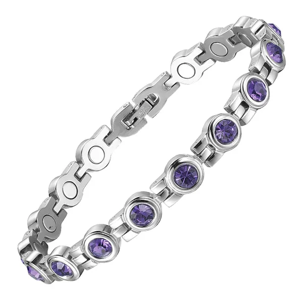 Braccialetti magnetici all'ingrosso di gioielli di moda braccialetto magnetico di cristallo viola in acciaio inossidabile per le signore
