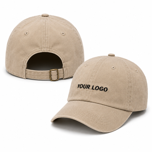 Cappello da papà sportivo unisex in cotone lavato personalizzato di alta qualità con logo ricamato piatto e fibbia regolabile in metallo per eventi aziendali - Product Image 1
