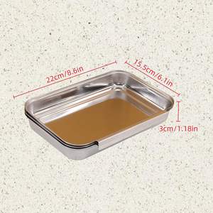 Juego de 3 bandejas de acero inoxidable para condimentos, bandeja rectangular para asar y bandejas para porcionar alimentos - Product Image 4