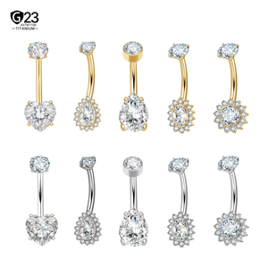 JiaXin ASTM F136 Titane 18G Piercings de nombril à filetage interne avec zircon cubique transparent - Product Image 1