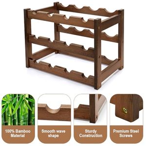 Étagère à vin à 3 niveaux pour 12 bouteilles, meuble de rangement autoportant en <span class=keywords><strong>bambou</strong></span>, pour comptoir de cuisine, garde-manger, salle à manger, bar - Product Image 6