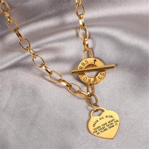 Yiwu Aceon Velle-Colgante de corazón con grabado de la Biblia, cadena gruesa proverbio, de acero inoxidable - Product Image 4