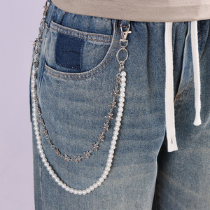 Chaîne de pantalon double couche Yueli Pearl 3D Star Hip Hop en jean pour homme, usage quotidien - Product Image 2