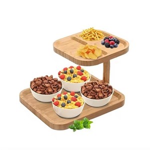 Support de rangement de table en bois double couche Plateau à dessert multicouche avec support amovible pour le service de gâteaux Support pour cupcakes - Product Image 4