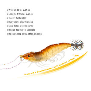 All'ingrosso 10g 15g 8cm affondamento lento acqua salata ABS legno luminoso gamberetti <span class=keywords><strong>artificiali</strong></span> calamari esche, qualità calamari Jigs - Product Image 3