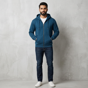 Sudadera con capucha para hombre con cremallera completa, 100% algodón, forro polar, estampado digital, corte holgado, jersey de invierno - Product Image 1