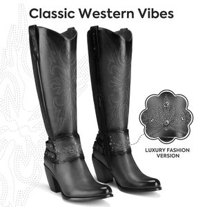 Stivali da <span class=keywords><strong>Cowboy</strong></span> occidentali ricamati da <span class=keywords><strong>donna</strong></span> di alta qualità con tacco alto alla moda con cerniera a punta rotonda - Product Image 3