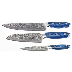 High End Blue G10 Griff messer Set Rostfreies Damaskus Stahl Super Sharp Küchenmesser