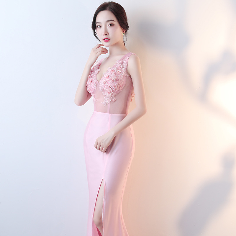 2020 Appliqued Pink Long Mermaid Graduation Dresses