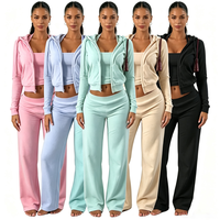 Ensemble de survêtement 2 pièces pour femme : sweat à capuche court à découpes au dos et pantalon de jogging large, tenue décontractée à manches longues, vêtements de sport personnalisés pour femme