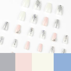 Wholesale ABS Short Ballerina Coffin Silver Rhinestone Glitter Press on <b>Nails</b> with <b>Nail</b> Glue for Finger Design <b>Nail</b> Beauty - Product Image 3