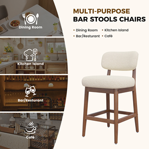 Boucle Luxury Counter Height Bar <b>Stools</b> with Solid Wood Frame <b>Seat</b> & Ergonomic Back for Home Bar and Kitchen Use - Product Image 2