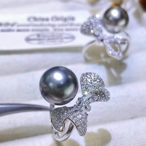 DIY <b>Pearl</b> Accessories S925 Silver <b>Ring</b> Stand Empty with 8-10mm Round Beads Trendy Fashion Jewelry Inlay Setting Type - Product Image 3