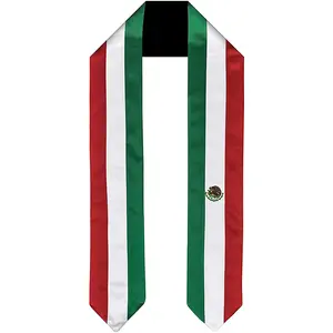 Estola de bandera personalizada con Logo satinado, estola de graduación mexicana, almacén de EE. UU., México, 84X5