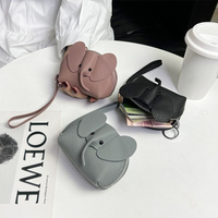 Dompet Koin Mini Gajah Lucu Dompet Gantungan Kunci Kulit PU Kantong Ritsleting Portabel untuk Earphone Kartu Kunci Aksesori Kecil