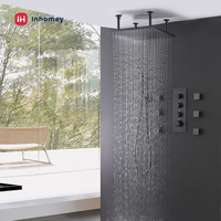 Système de douche de plafond en laiton de luxe, ensemble de douche pluie encastré contemporain avec 6 jets de massage corporel, robinet de salle de bain à valve céramique