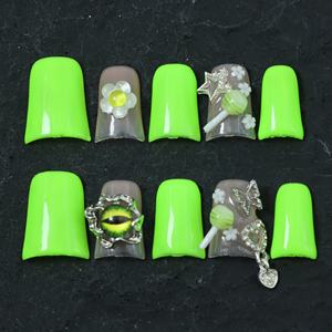 Uñas postizas acrílicas al por mayor, de cobertura completa, forma ataúd, cuadradas, pre-diseñadas, con degradado rosa y diamantes de imitación, puntas largas con pegamento - Product Image 3