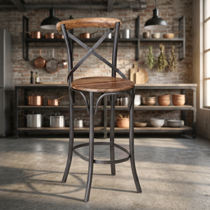 Antique Modern Industrial Adjustable <b>Bar</b> Chair with Iron Base and Mango Wood Seat for Home Hotels Kitchens Commercial Use - Product Image 2
