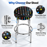 Tabouret de bar pivotant rond avec coussin en PU imprimé sur mesure, pieds en chrome poli, embouts antidérapants pour café, bar, salle de jeux, maison, cuisine