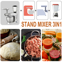 Batteur sur socle multifonction 1000W 5L 6L pour pâte, gâteau, œufs, avec mixeur 1,5L et hachoir à viande