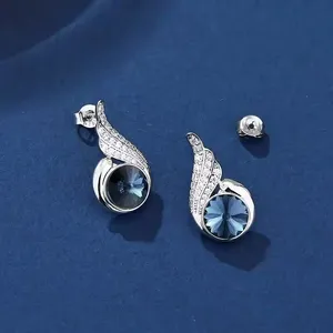 CDE E1976 joyería de moda Animal pendiente al por mayor aleación de cobre chapado en rodio brillante azul cristal pájaro gota pendientes para regalo