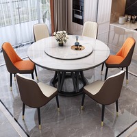 Ensemble table et chaises de salle à manger circulaire en pierre frittée brillante, léger et luxueux, moderne, 6 places, mobilier de maison