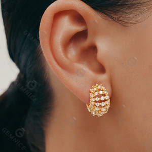 Gemnel - Pendientes de Aro Redondos Huecos de Plata de Ley 925 con Baño de Oro de Lujo y Circonitas Pavé, Atractivos y Elegantes - Product Image 4